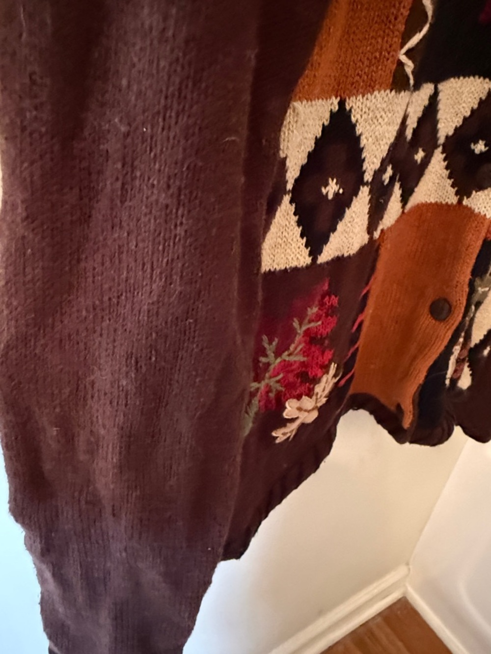 Classic Elements Brown Rust and Black Patchwork Leaf Embroidered Cardigan - Picture 5 of 7
